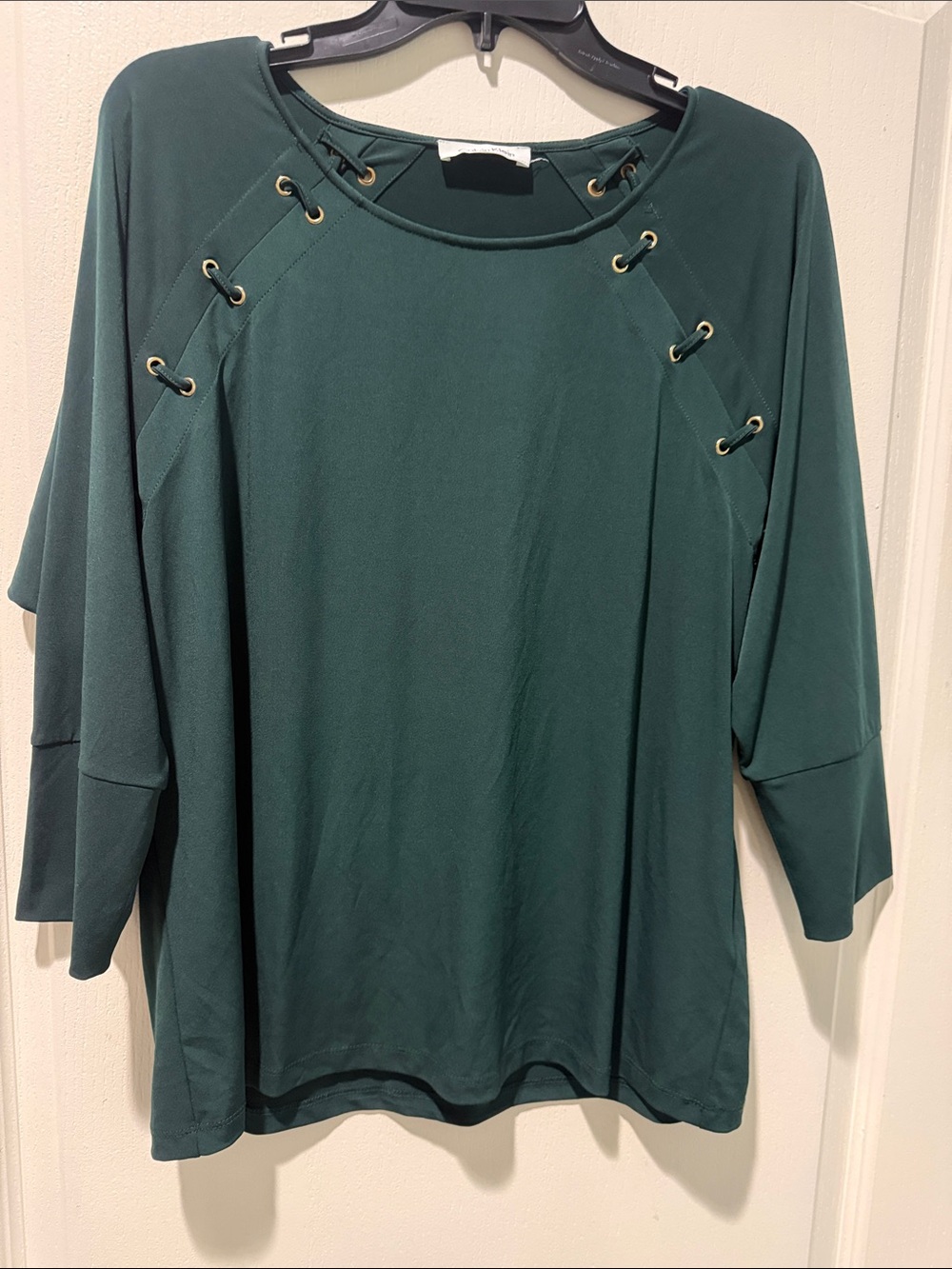 Calvin Klein Dark Green Lace-Up Shoulder Eyelet Top